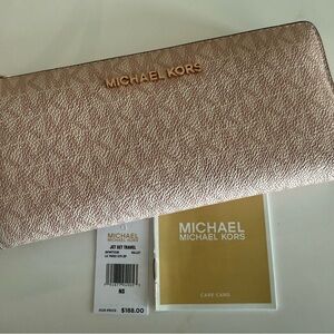Michael Kors Metallic Rose Gold Zip Around Wallet